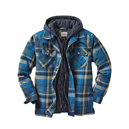 🍂 PREPARAÇÃO PARA O INVERNO 🧥 Casaco Masculino Acolchoado aos Quadrados com Capuz ✨ Forro Quente, Estilo Clássico & Conforto Diário