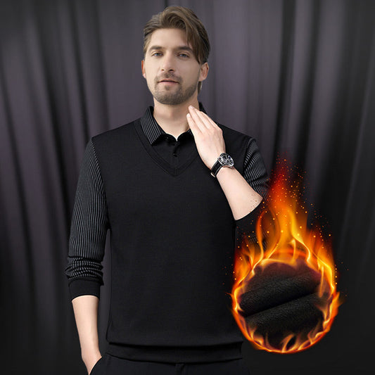 Camisa masculina de malha de duas peças com lapela falsa