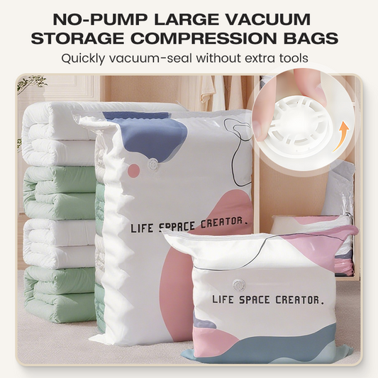 🔥 50% OFF 🎁 Leve 3 Pague 2! 🏆 Sacos Vácuo Sem Bomba 📦 Poupe até 80% de espaço! Protege contra pó e humidade, ideal para roupas, edredões e peças sazonais. 🛏️✨