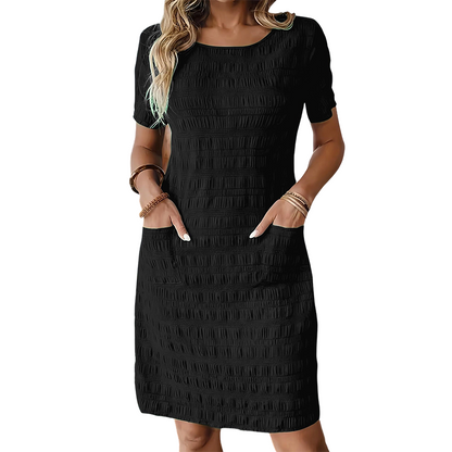 🔥50% DESCONTO | 50K VENDIDOS Vestido textura joelho com bolso frontal confortável