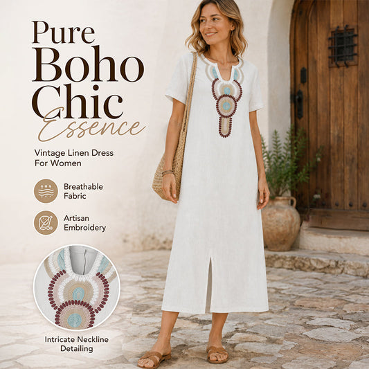 🔥 50K+ VENDIDO ⏰ 50% DE DESCONTO Vestido Maxi Boho Bordado | Mistura Respirável & Corte Solto ✨