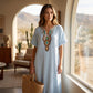 🔥 50K+ VENDIDO ⏰ 50% DE DESCONTO Vestido Maxi Boho Bordado | Mistura Respirável & Corte Solto ✨