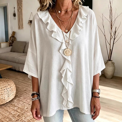 🔥50% KORTING ✨ V-Hals Blouse met Ruches – Elegant & Comfortabel