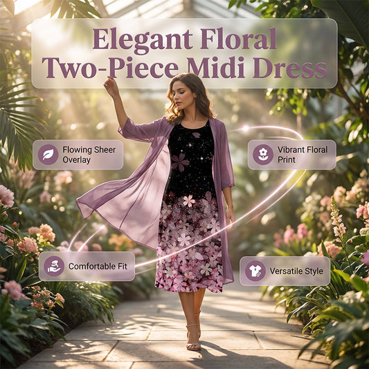 🔥 50% DE DESCONTO 🔥 Conjunto de Vestido Floral 2 Peças 🌺Suave & Elegante💃