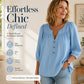 ✨ 50% de Desconto Blusa com Decote em V e Mangas 3/4 Elegantes – Suave, Respirável e Cheia de Estilo 💕