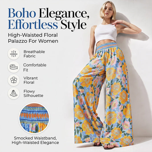 🔥 50% DESCONTO 🌸 Calça Boho Feminina – Cintura Alta e Pernas Largas para Máximo Conforto ✨