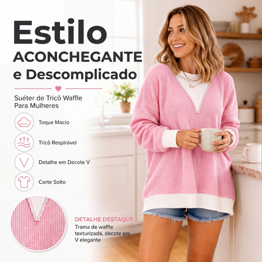 Blusa casual feminina com gola careta e design de blocos de cores