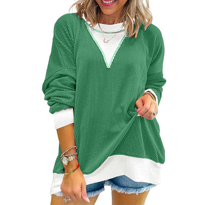 Blusa casual feminina com gola careta e design de blocos de cores