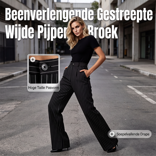Dames hoge taille gestreepte wijde pijpen broek