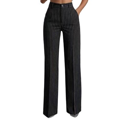 Dames hoge taille gestreepte wijde pijpen broek