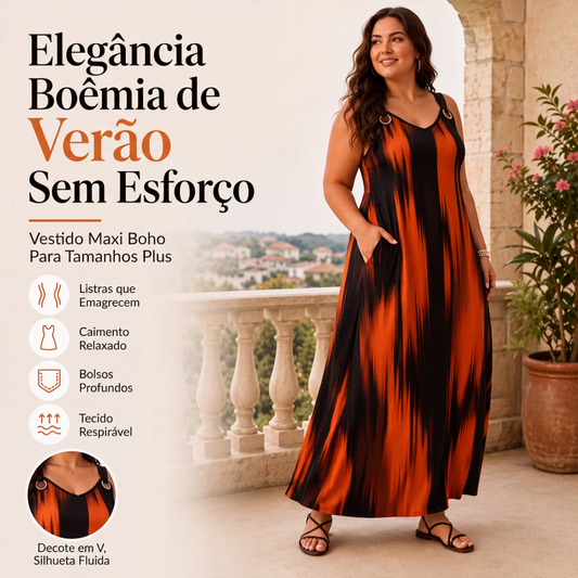 🔥 50% KORTING 👗 Vestido Feminino às Riscas Sem Mangas Tamanhos Grandes – Corte confortável & silhueta elegante ✨