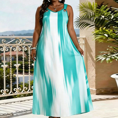 Vestido listrado sem mangas tamanho plus size feminino