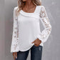 Blusa de manga longa feminina com recortes e patchwork de renda