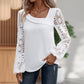 Blusa de manga longa feminina com recortes e patchwork de renda