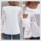 Blusa de manga longa feminina com recortes e patchwork de renda