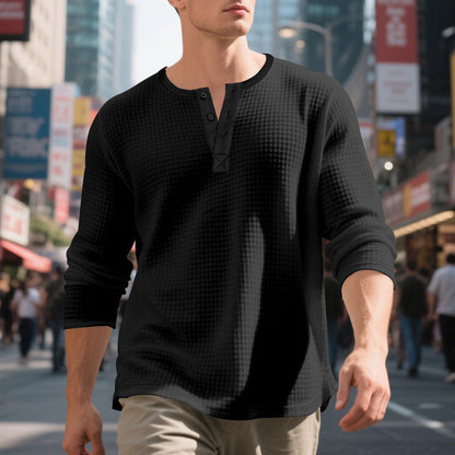 Camisa Henley de manga longa com trama waffle masculina