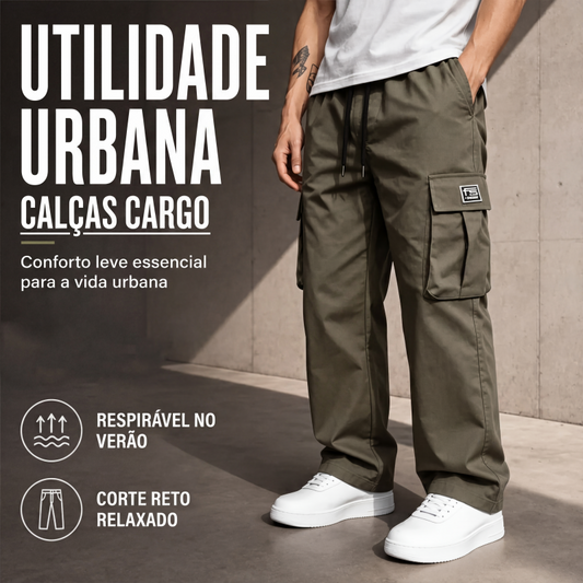 🔥 50% KORTING 👖 Calças Cargo Masculinas – Corte largo confortável, vários bolsos & estilo casual moderno ✨