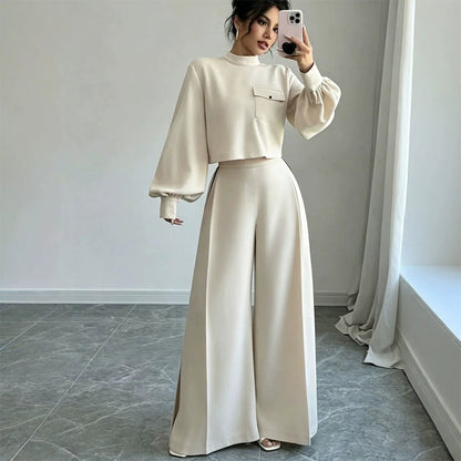 💎 Oferta Exclusiva 👚👖 Conjunto Feminino de Top Cropped e Calças de Perna Larga – Visual moderno, corte favorecedor & conforto descontraído 、
