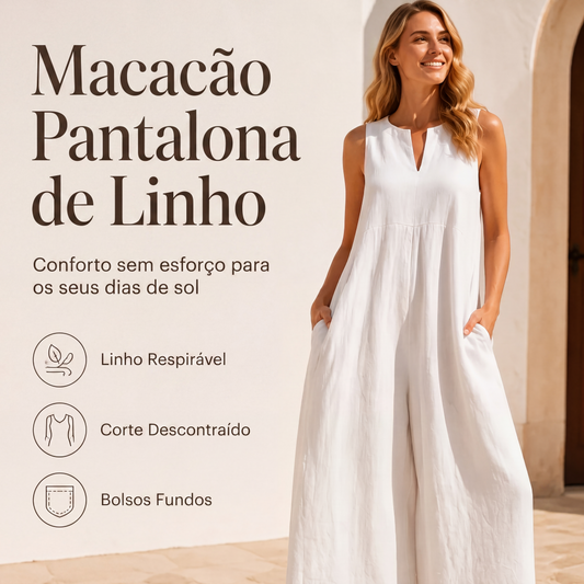 Macacão de alças largo com decote em V e bolsos para mulher