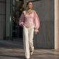 Blusa de Jacquard Floral com Ombros de Fora para Mulher