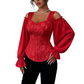 Blusa de Jacquard Floral com Ombros de Fora para Mulher