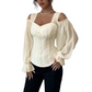 Blusa de Jacquard Floral com Ombros de Fora para Mulher
