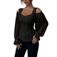 Blusa de Jacquard Floral com Ombros de Fora para Mulher