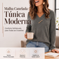 🌸 Nova Coleção 👚 Camisola Feminina Canelada com Decote em V – Botões decorativos, estilo elegante & ajuste confortável ✨