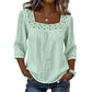 Blusa de renda de crochê com decote quadrado para mulher