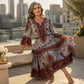 🔥 Nova Coleção 🌸 Vestido Boho Plissado Feminino com Decote em V e Folhos ✨ estilo romântico, corte fluido & conforto diário