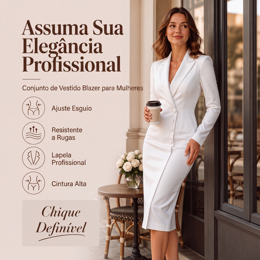 🔥 Nova Coleção 👗 Vestido Blazer Assimétrico Feminino com Botão Único ✨ corte sofisticado, estilo elegante & confiança em qualquer ocasião
