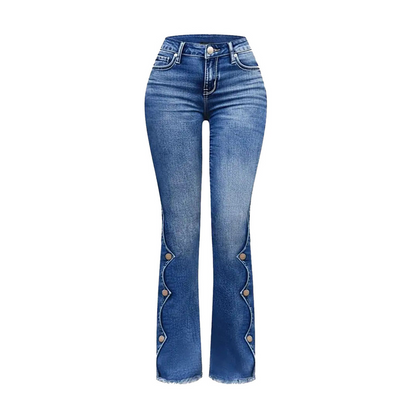 💎 Escolha Popular 👖 Jeans Femininas de Cintura Alta com Botões e Corte Flare ✨ estilo vintage moderno, silhueta elegante & conforto diário