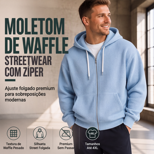 💎 Oferta Exclusiva 👕 Hoodie Masculino com Fecho Completo e Textura Waffle – Estilo Moderno, Conforto Diário & Visual Casual ✨
