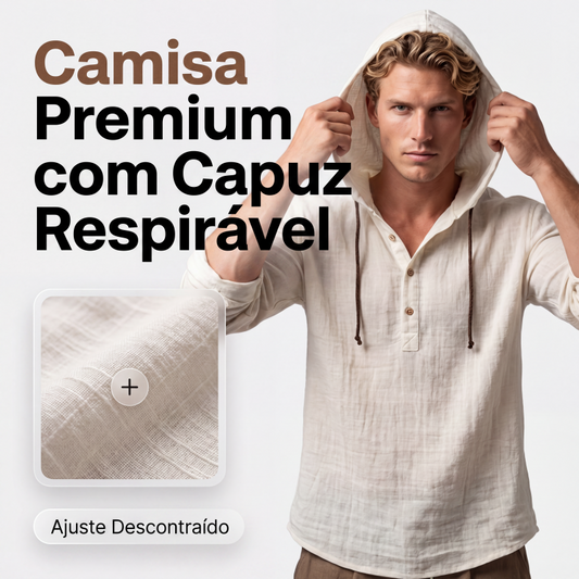 💎 Oferta Exclusiva 👕 Camisa Casual Masculina Respirável com Capuz e Manga Comprida – Estilo Moderno, Leve & Confortável ✨