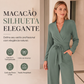 💎 Oferta Exclusiva 👗 Macacão Feminino de Manga Comprida com Decote em V e Cinto – Corte Elegante, Silhueta Valorizada & Conforto ✨