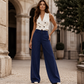 🔥 Tendência Atual 👖 Calças Femininas de Perna Larga às Riscas – Design Elegante, Corte Confortável & Visual Alongado ✨