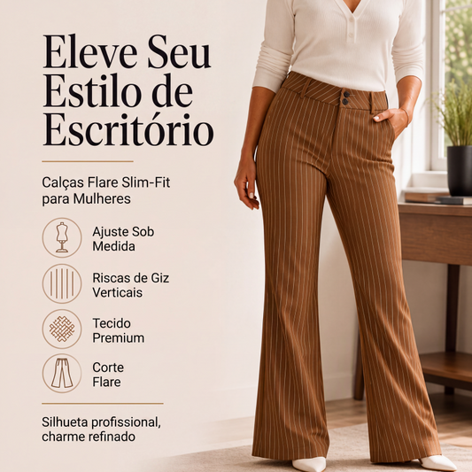 🔥 Tendência Atual 👖 Calças Femininas de Perna Larga às Riscas – Design Elegante, Corte Confortável & Visual Alongado ✨