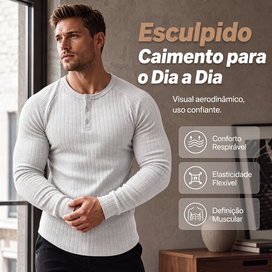 💎 Nova Coleção ✨ Camisola Henley Masculina Slim Fit 👕 corte elegante, conforto diário & estilo casual moderno 😎