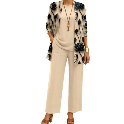 ✨👗Conjunto Elegante de 3 Peças com Estampa para Mulher