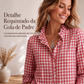 Camisa casual de manga longa com babados e xadrez vichy para mulheres
