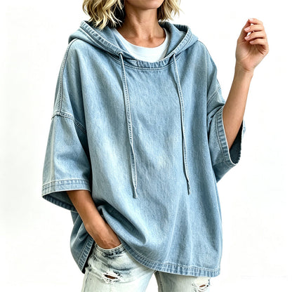💎 Oferta Exclusiva ✨ Hoodie Feminino Casual Solto em Denim 👕 Estilo Moderno, Confortável & Visual Streetwear