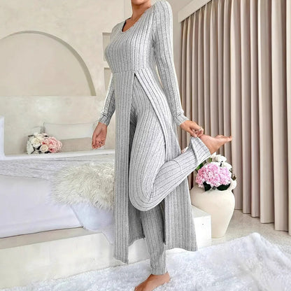 💎 Estilo Confortável ✨ Conjunto Feminino de Malha Canelada em 2 Peças 👚 Toque Suave, Ajuste Elegante & Visual Casual Moderno