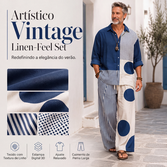 ⚡ Escolha Popular ✨ Conjunto Masculino Retro de 2 Peças 👕👖 Corte Solto, Confortável & Estilo Casual Atemporal