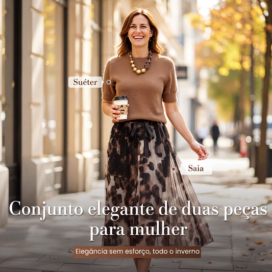 🐆 Estilo Elegante ✨ Conjunto Feminino 2 Peças com Camisola de Malha & Saia Fluida Leopardo 👚 Confortável, Moderno & Sofisticado