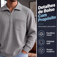 Suéter casual masculino canelado com zíper meio comprido