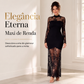 Vestido longo manga longa com detalhe em renda para mulher