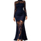 Vestido longo manga longa com detalhe em renda para mulher