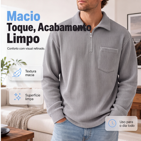 💎 Favorito dos Clientes 👕 Camisola Masculina Casual com Textura Canelada e Meio Fecho – Estilo Moderno, Conforto Diário & Visual Elegante ✨