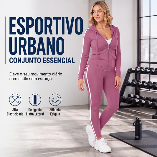 🌟 Estilo Casual ✨ Conjunto Feminino com Casaco às Riscas com Fecho & Calças 👚👖 Confortável, Moderno & Versátil