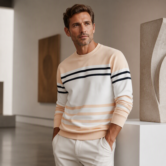 ✨ Estilo Urbano ✨ Sweatshirt Masculina às Riscas com Blocos de Cor 👕 Manga Comprida, Visual Moderno & Ajuste Confortável